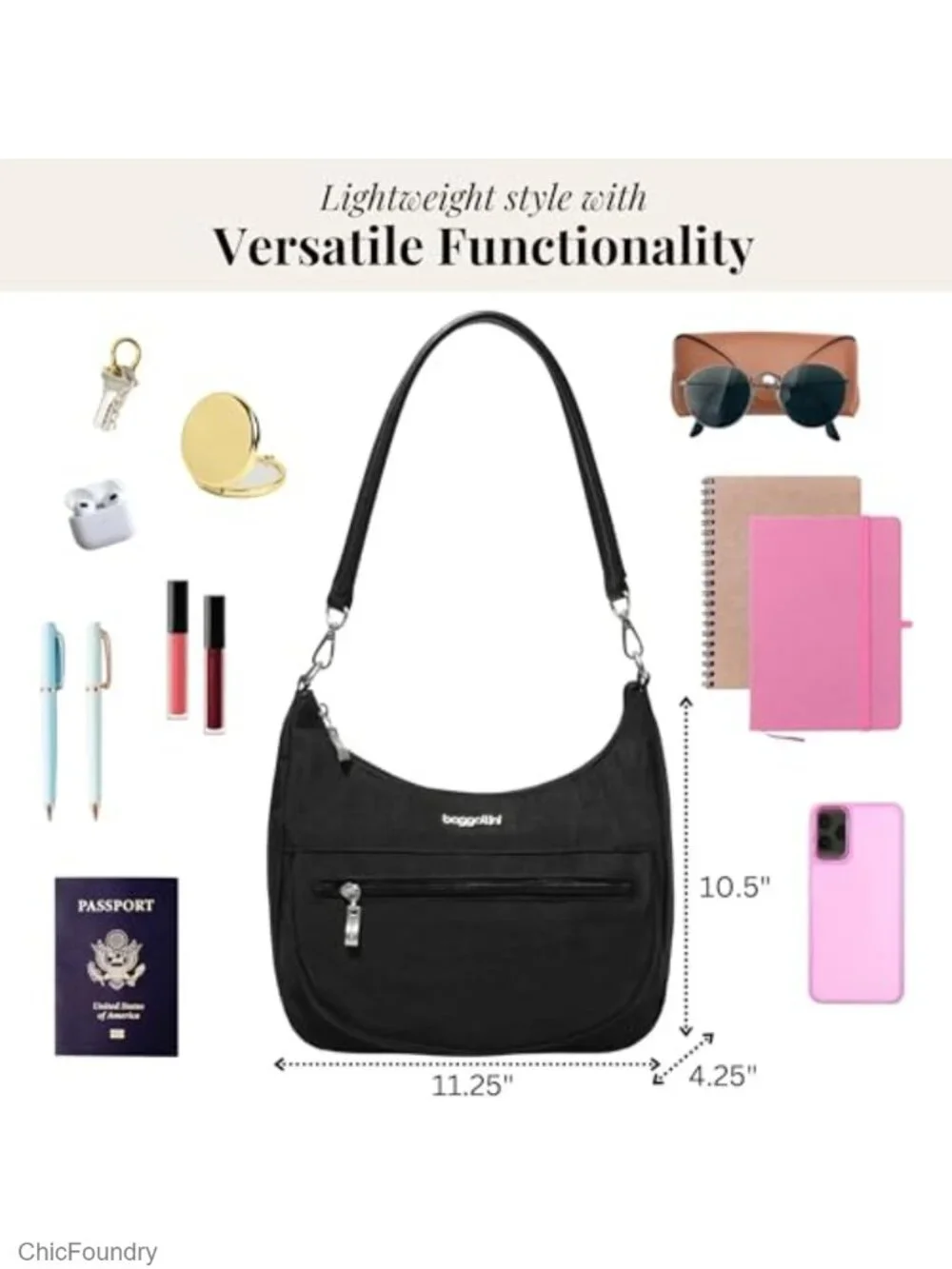 Water-Resistant Nylon Crossbody Convertible Shoulder Bag with Removable Straps